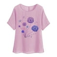 thumbnail image 3 of DDAPJ pyju Dandelion Tops for Women Cotton Linen Short Sleeve T-shirt Loose Comfy Beach Blouse Casual Summer Tees Sales of Today Pink XL, 3 of 5
