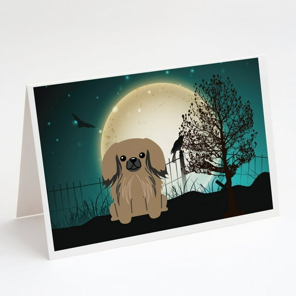 Halloween Scary Pekingese Tan Greeting Cards and Envelopes Pack of 8