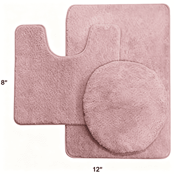 RLESO 3 Pc Solid Light Pink Bathroom Rug Set Bath Mats Bath Set Super Soft Anti Slip Soft Mats New Pink Bathroom Rugs