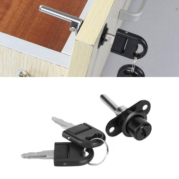 2Pcs Furniture Drawer Wardrobe File Cabinet Lock with Keys Office Security (16mm Head Black)