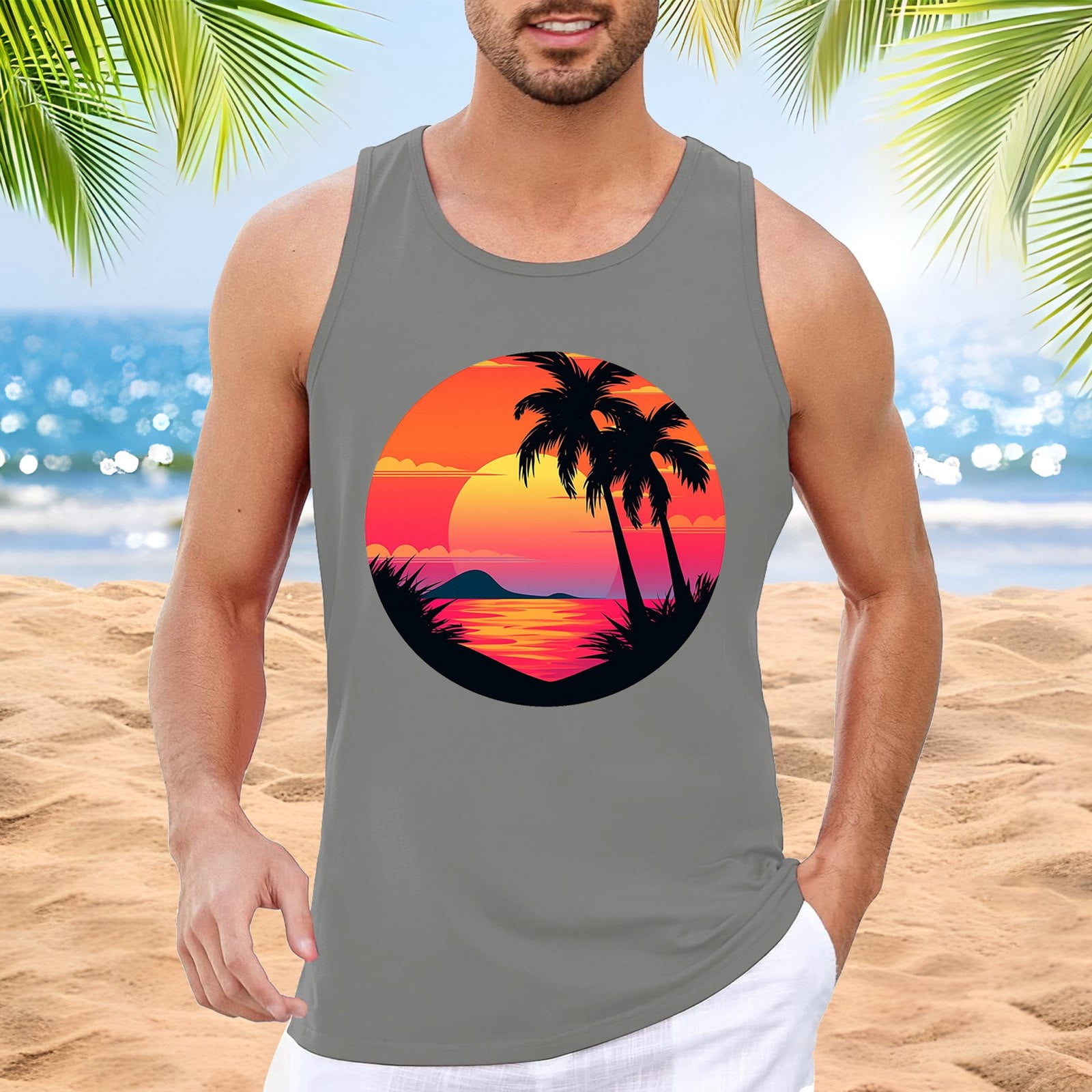 LYEIAO Women's Summer Tank Top - Sleeveless Graphic Tee, Casual Beach Vest, Vacation Top