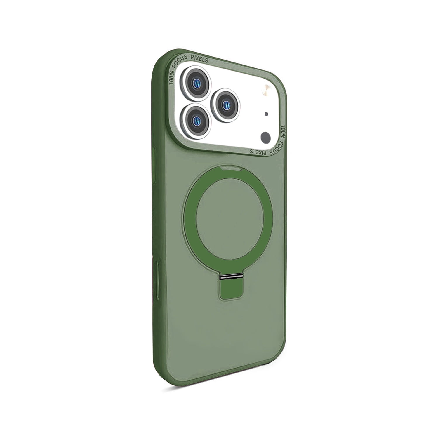 Carbon Fiber Armor Case with Rotating Ring Stand for iPhone 17 Pro Max - Green