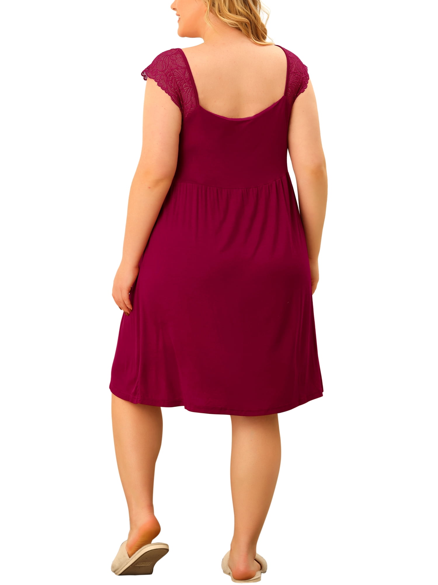 Unique Bargains Women's Plus Size Nightgown Sleepwear Lace Cap Sleeve Loungewear