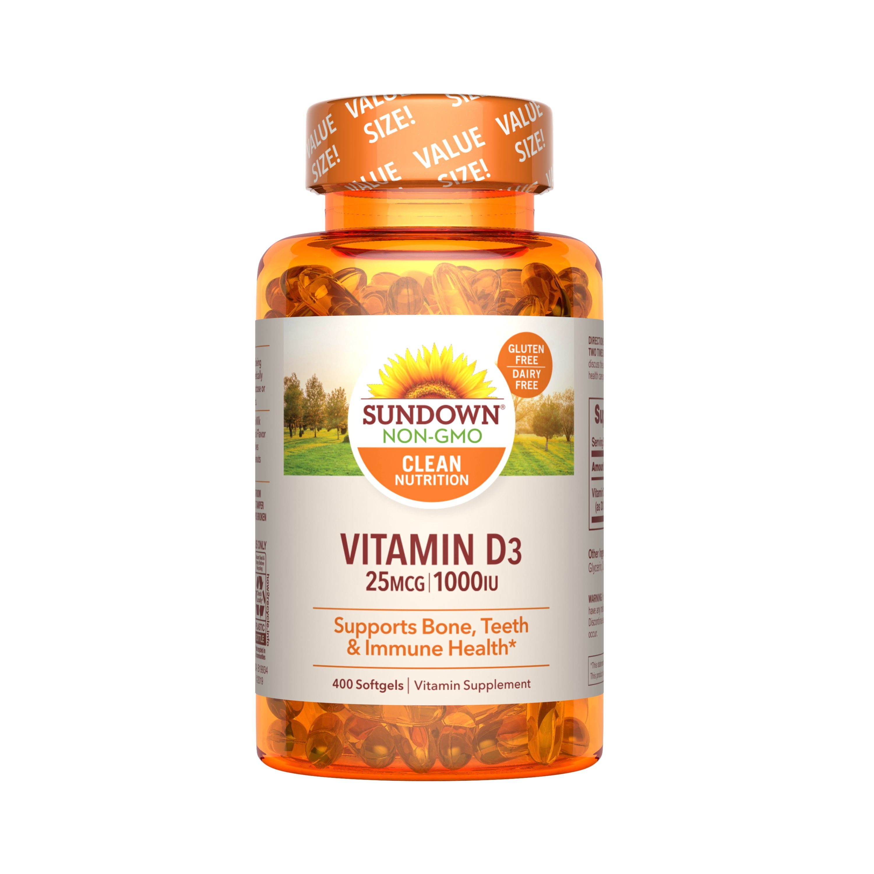 Sundown Naturals Vitamin D3 25 mcg 1000 IU, 400 Softgels, 3-Pack