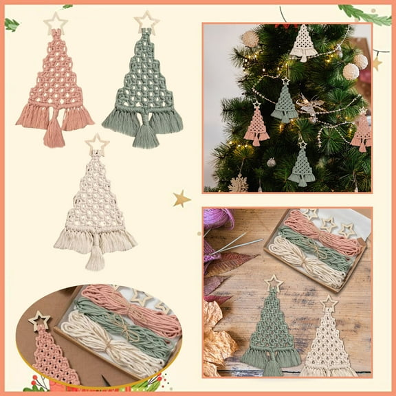 Banghong Christmas Tree DIY Kit, 3 Set Christmas Tree Macrame DIY Kit for Beginners Christmas Tree Hanging Ornaments, Christmas Decorations Craft Gifts Wall Hanging