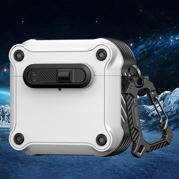 Allytechgroup Shockproof Case for Apple Airpods 2nd Gen / 1st Generation, Rugged AirPods Case with Keychain Lock Button Dustproof Protection Wireless Charging Support Cover for Women Men, White