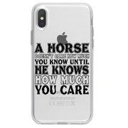 DistinctInk Clear Shockproof Hybrid Case for iPhone XS Max (6.5" Screen) - TPU Bumper Acrylic Back Tempered Glass Screen Protector - Horse Doesn't Care How Much You Know
