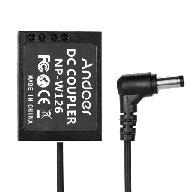 Amdohai Andoer NP-W126 Dummy Battery Coupler Adapter DC5.5*2.5mm Male Plug Spring Cable Compatible with
