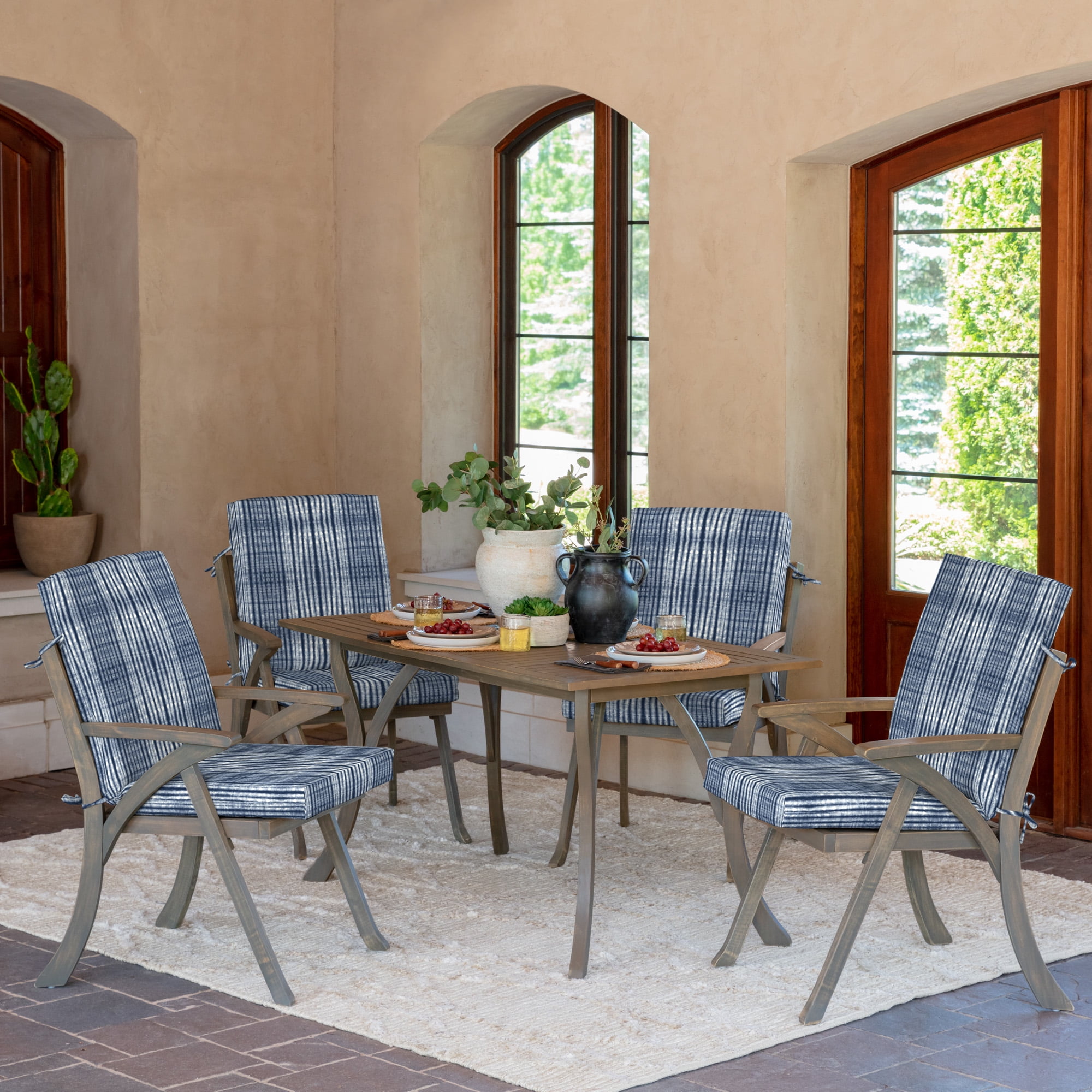 ARDEN Outdoor Dining Chair Cushion 20 x 20, Blue Shibori Stripe