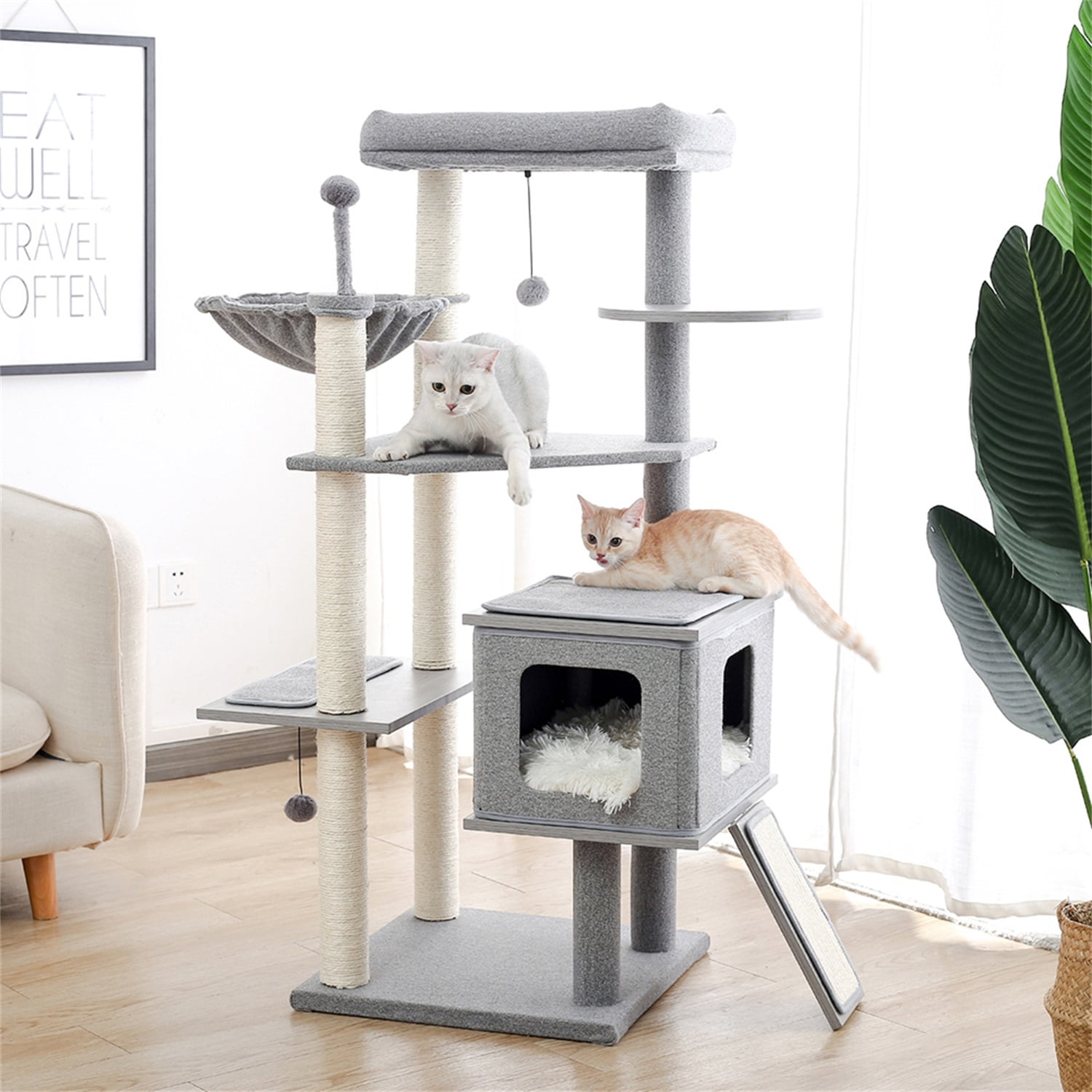Pefilos 50" Cat Tree Tower for Indoor Cats Multi-Level Cat Condo with Scratching Board Cat Tree House, Gray Pefilos 50" Cat Tree Tower for Indoor Cats Multi-Level Cat Condo with Scratching Board Cat Tree House, Gray