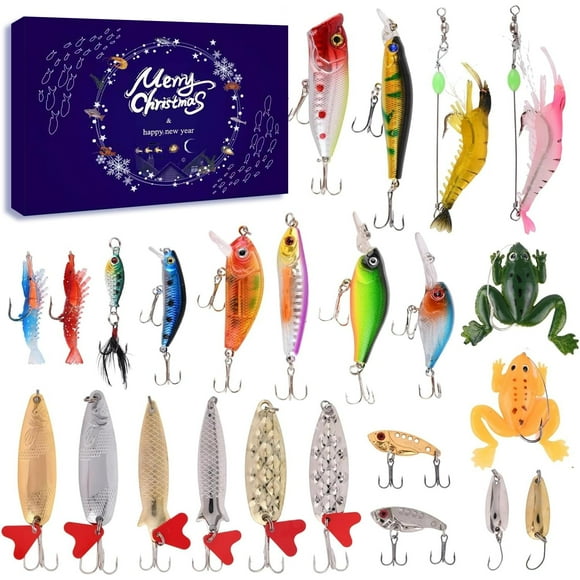 Calendario de adviento de pesca Lihome 2024 con 24 señuelos de pesca