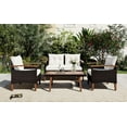 thumbnail image 3 of Harper & Bright Designs Patio Conversation Set, 4-Piece Outdoor Garden Furniture Set, Patio Seating Set, PE Rattan Outdoor Sofa Set, Wood Table and Legs, Brown+Beige+Wood, 3 of 17