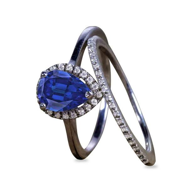 Jeenmata Antique 1 08 Ct Pear Shaped Genuine Dark Blue Sapphire Trio Wedding Ring Set For Women In 10k Black Gold Walmart Com Walmart Com