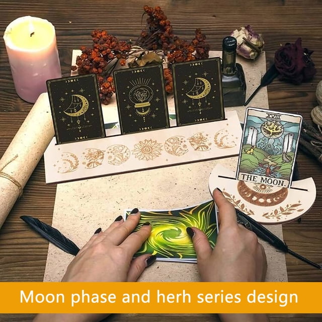Soporte de madera con forma de Luna para cartas suministros de Ehuebsd exhibición de tarjetas de Tarot de Altar material de licón para juego 2 unidsset por juego