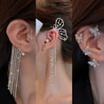thumbnail image 2 of Crystal Butterfly Tassel Ear Cuff Earrings for Women/Girls in Gold and Silver, 2 of 27