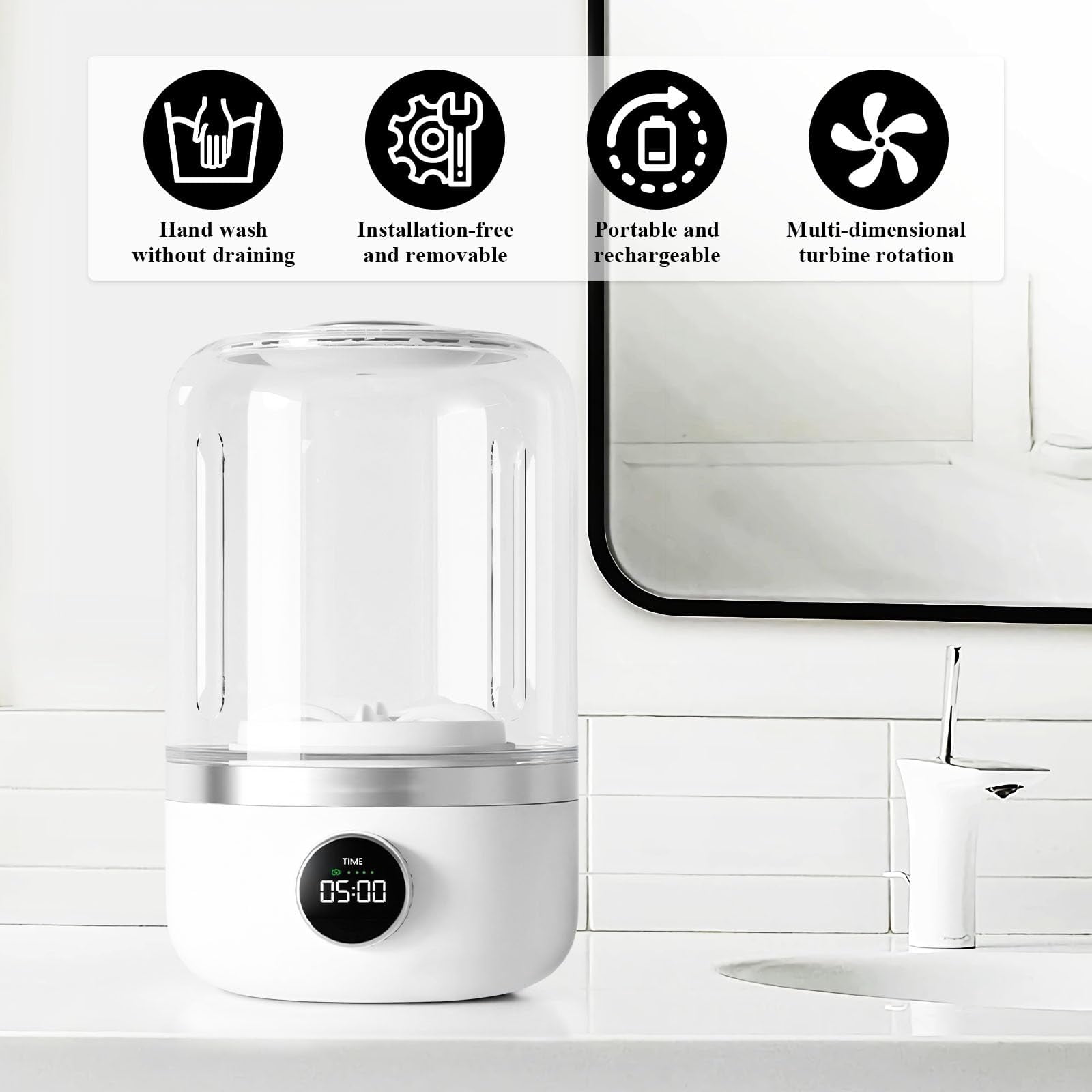 Portable Washing Machine, Rechargeable 4000mAh Cordless Mini Washing Machines, 1L Underwear Washing Machine, Collapsible Compact Washer for Baby Clothes/Underwear/Camping/RV Travel/Apartment