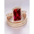 thumbnail image 2 of Limited Time Sale: 1.50 Carat Red Ruby (princess cut Ruby) and Diamond Engagement Bridal Trio Wedding Ring Set in 10k Rose Gold, 2 of 2