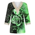 thumbnail image 5 of Feancey Womens Blouses Summer Trendy Lace V-neck 3/4 Sleeve Tops 2025 Casual Floral Print Plus Size Shirt Mid Length Loose Fit Tunics Sales Today of Today Prime,Green,3XL, 5 of 5