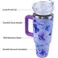 thumbnail image 4 of 40 oz Purple Butterfly Tumbler with Handle and Straw, Travel Mug Water Bottle, Stainless Steel Insulated Cup with Lid and Straw, Birthday Christmas Gifts, 4 of 6