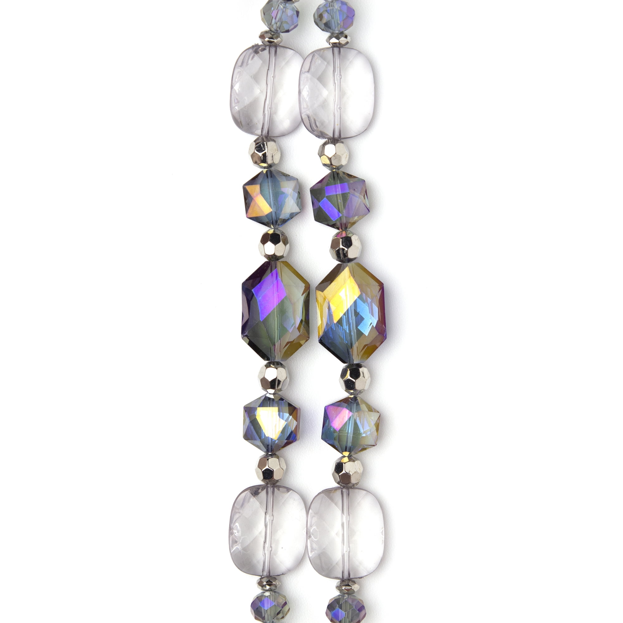 Cousin DIY Silver AB Glass and Acrylic Faceted Mirror Bead Strand - 34 Pieces - Model AJM63518518