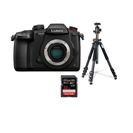 UPC: 0192223104891 | Lumix DC-GH5s Mirrorless Camera Body – Bundle With Vanguard 264AB-100 4-section Aluminum Tripod with SBH-100 QR BallHead Black  32GB SDHC U3 Card