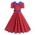 thumbnail image 3 of Karymi Sundress Vintage Polka Dot Swing Midi Dress, Contrast Collar Short Sleeve Button Front Self Bow Waist Retro Hepburn Party Sundress Womens Dresses, 3 of 8