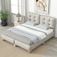 thumbnail image 3 of Euroco Upholstered Queen Size Platform Bed with Headboard for Bedroom, Beige, 3 of 13
