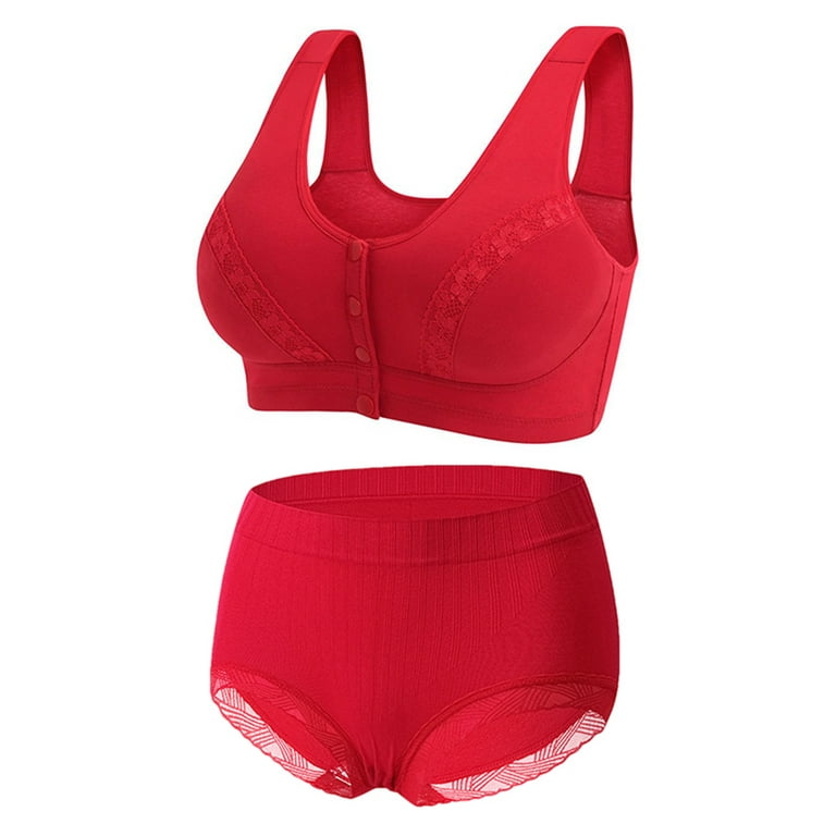 Bigersell Bra Sets for Women Push Up Front Closure Wireless Bras no  Underwire Womens Bra and Underwear Set Matching Panties and Bras Sets  Full-Coverage Soft Bra Wire-Free Bra Style Red 38 