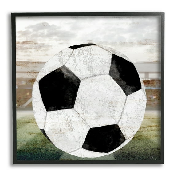 Stupell Industries Rustic Soccer Ball Field Abstract Painting Black Framed Art Print Wall Art, 12 x 12