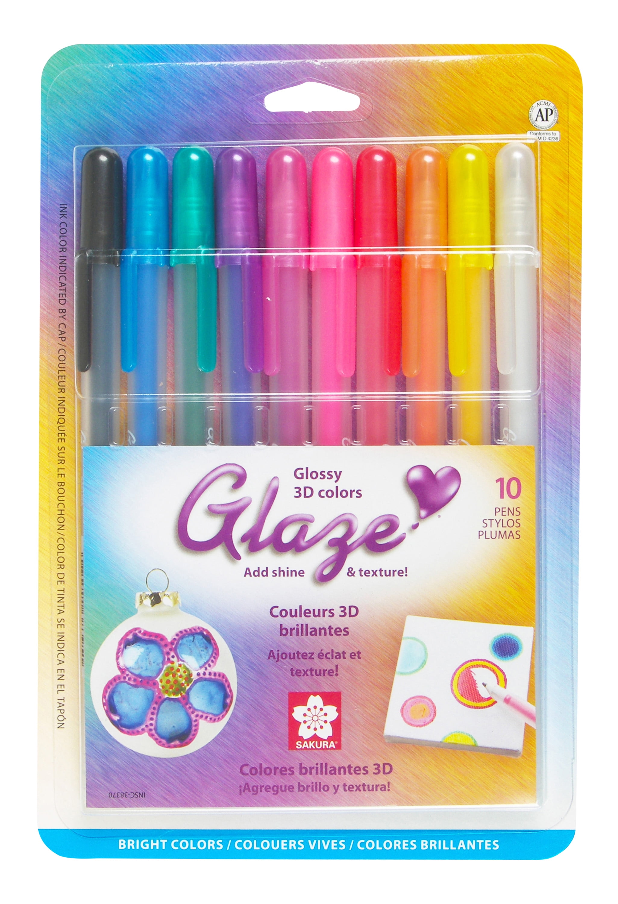 Sakura Gelly Roll Glaze Pen Set, 10-Colors, Bright