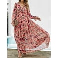thumbnail image 2 of Women's Frill Printed V Neck Flounce Sleeve Dress in 100% Polyester Fabric for Elegant Everyday Wear and Easy Care, 2 of 9