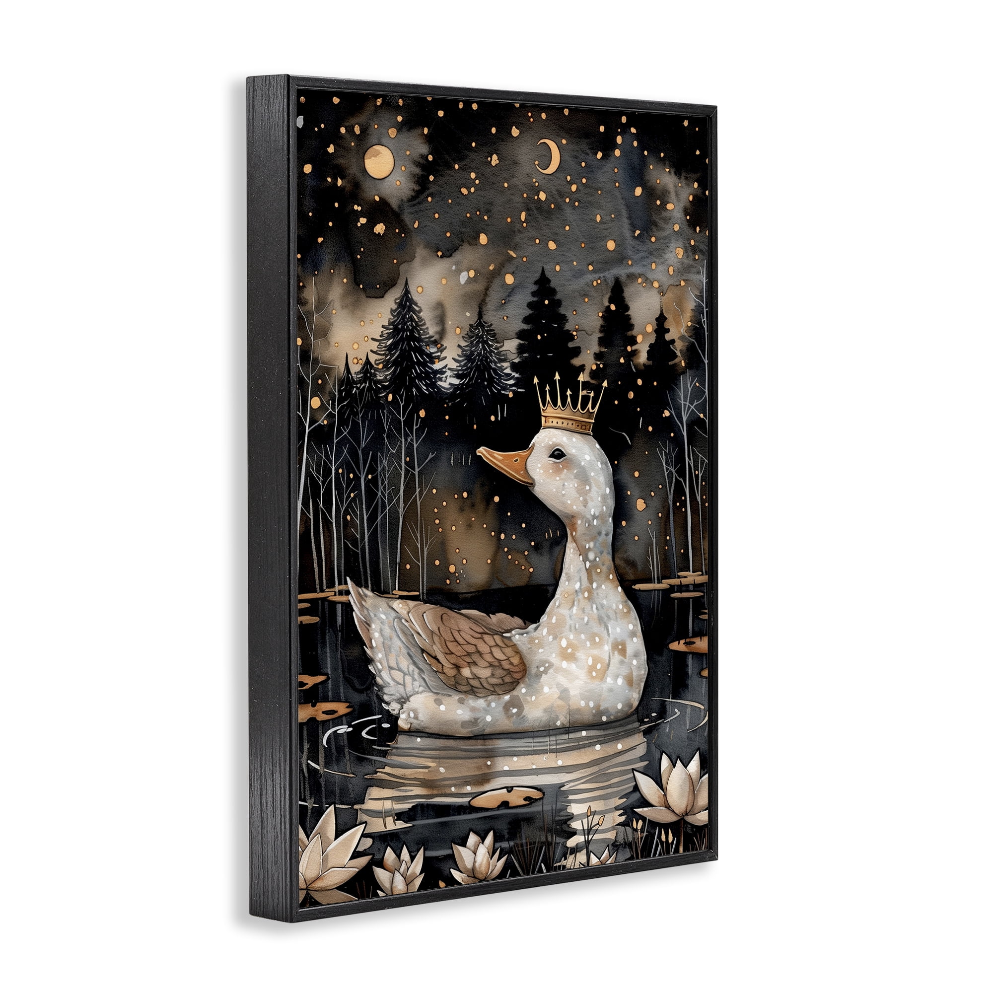 Stupell Industries Regal Duck at Night Animals & Insects Painting Black Framed Art Print Wall Art, 20 x 30