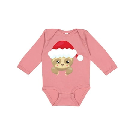 

Inktastic Christmas Sloth Sloth With Santa Hat Cute Sloth Gift Baby Boy or Baby Girl Long Sleeve Bodysuit