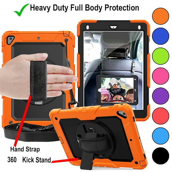 iPad 10.2 Inch 9 8 7 2021 2020 2019 [iPad 9th / 8th / 7th Gen ] A2197 A2270 A2602 MW762LL/A MYLC2LL/A MYL92LL/A MK2L3LL/A Built-in Kick Stand Heavy Duty Rugged Case - Orange