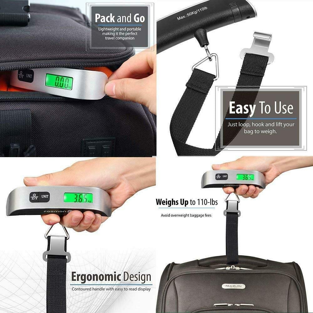 SlowTon Digital Hanging Luggage Scale 110lb/50kg Capacity LCD Display Portable Handheld Baggage Scale Premium Aluminum Alloy Electronic Balance Lightweight Suitcase Scale for Home Travel Use