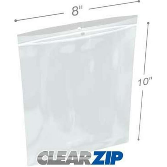 International Plastics CZH20810 8 x 10 in. ClearZip with Hanghole Bags, 0.002 Gauge - Case of 1000