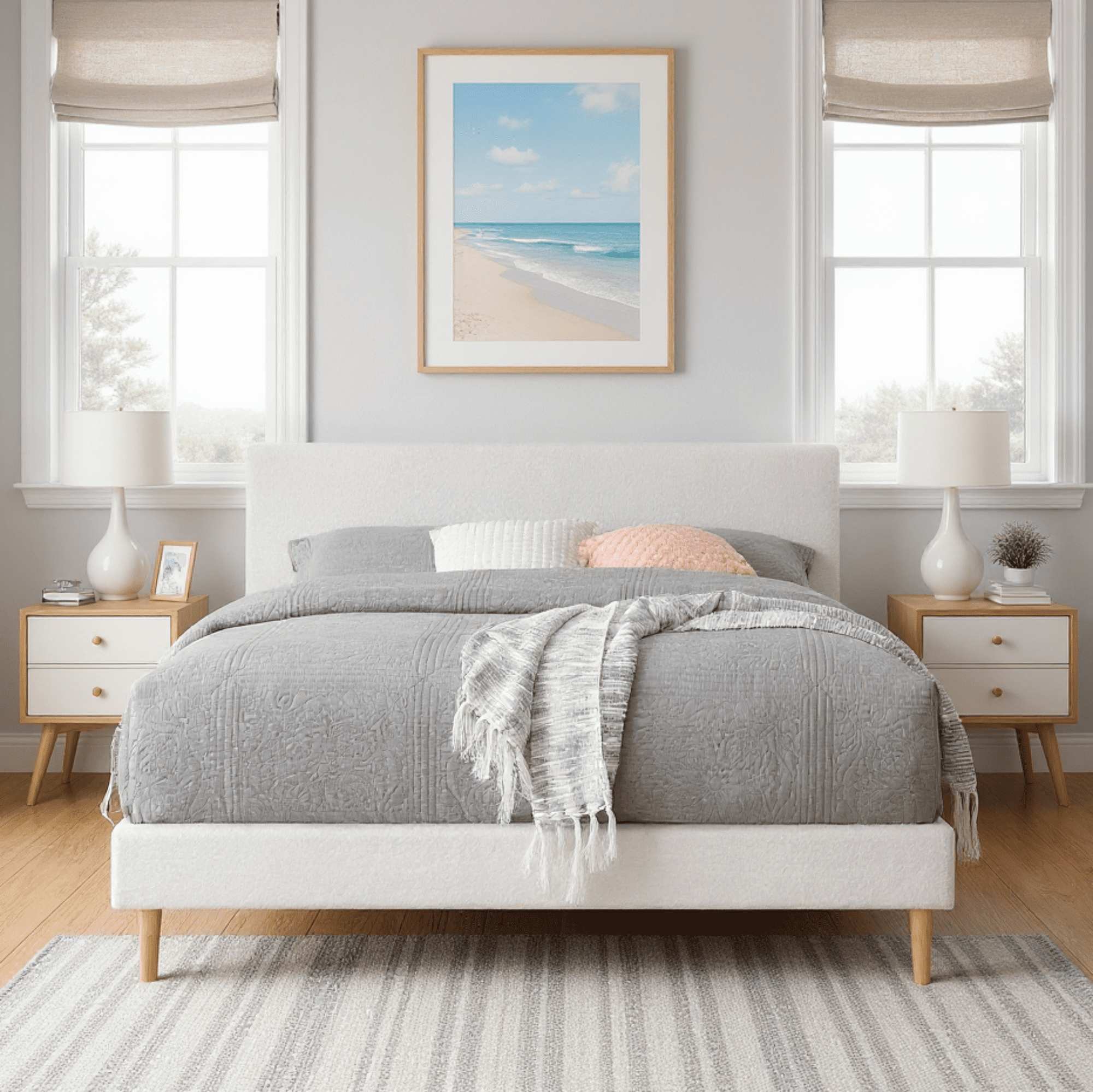 Gewnee Full Size Platform Bed Frame with Upholstered Teddy Velvet Headboard, Sturdy Wood Slats Support & Center Leg,No Box Spring Required