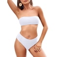 thumbnail image 3 of Conjunto de bikini ZAFUL para mujer, estilo bandeau sin tirantes, de corte alto, blanco, 3 of 9