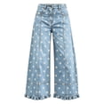 thumbnail image 3 of Dvprdro Womens High Waist Patchwork Flare Jeans Ruffle Hem Denim Pants with Button Detail Casual Streetwear, 3 of 5