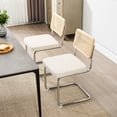 thumbnail image 5 of Zesthouse Rattan Dining Chairs Set of 2, Modern Linen Upholstered Dining Room Chairs with Cane Back and Chrome Legs, Mid Century Kitchen Chairs for Living Room, Beige, 5 of 12