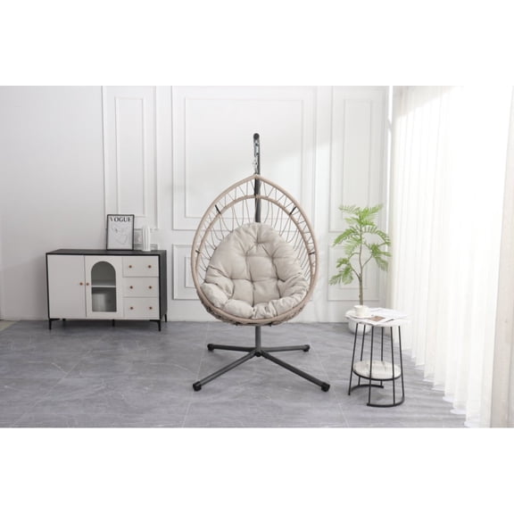 Outdoor Egg-Shaped Hanging Chair with Stand, Terrace Egg-Shaped Swing Chair, Indoor Rocking Chair, Outdoor Hammock Egg-Shaped Chair, Dark Gray