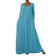 thumbnail image 2 of mfyjkho Vestidos de verano para mujer, Vestido de mujer de moda de color liso con cuello en V y manga larga, falda larga con bolsillo Vestidos de fiesta para mujer xl, 2 of 6