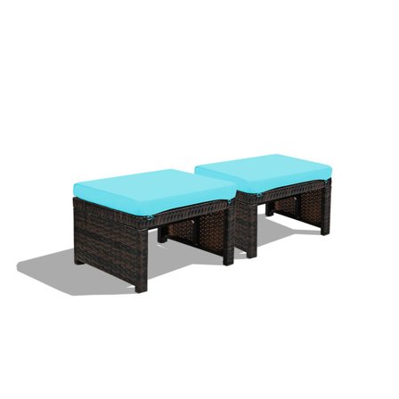 Spaco Outdoor Patio Ottomans,2 Pieces Patio Rattan Ottomans with Soft Cushion for Patio and Garden-Turquoise