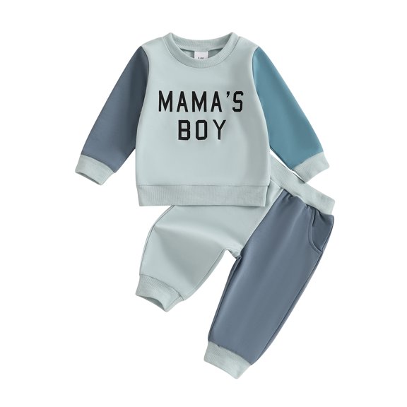 Baby Toddler Boy 2Pcs Fall Outfit 0 6 12 18 24 Months 2T 3T Long Sleeve Letter Pattern Sweatshirt Contrast Color Pants Set Clothes