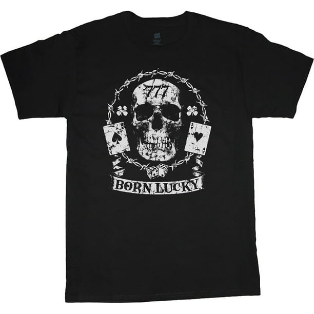 Decked Out Duds - Born Lucky 777 Skull T-shirt Men's Tee Black ...