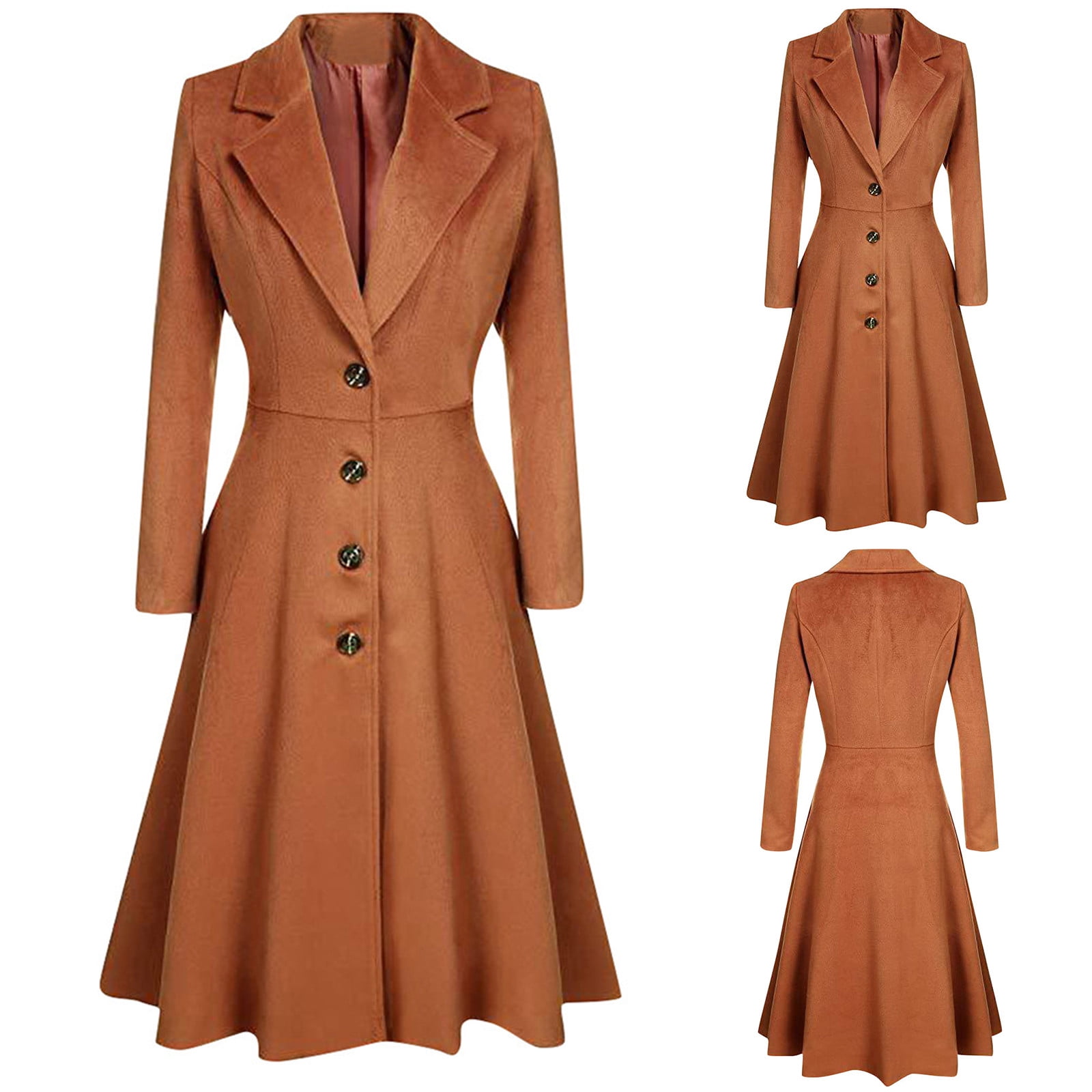 Women Coats and Jackets Womens Winter Lapel Button Long Trench Coat Jacket Ladies Overcoat Outwear