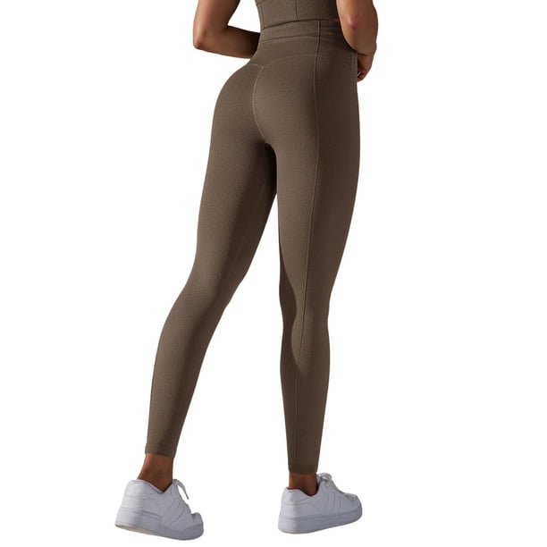 Nuevos pantalones de yoga de mujer de punto sin costuras y cintura alta - Efecto scrunched, cintura en forma de V - Nailon/spandex opaco para correr/fitness