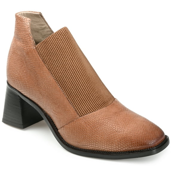 Journee Signature Womens Genuine Leather Stylla Square Toe Stacked Ankle Booties