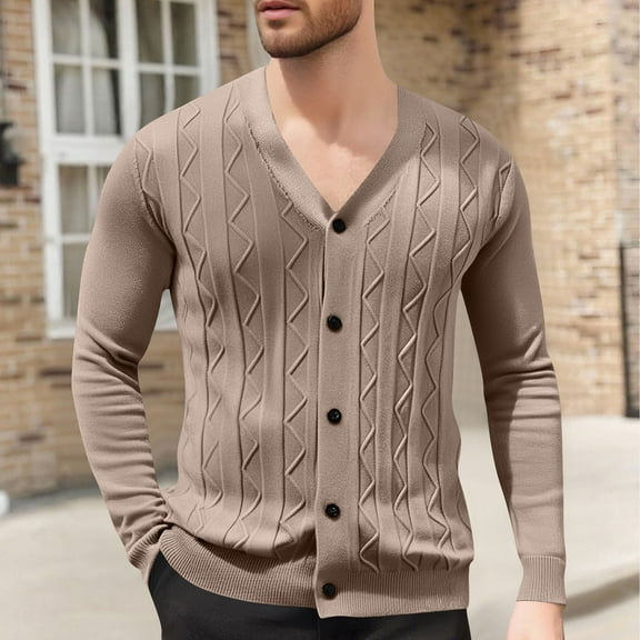 Tdoqot Mens Cardigan Sweaters- V-Neck Knit Casual Button Down Winter Texture Cardigans Brown Size XS-2XL