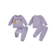thumbnail image 3 of Elippeo Baby Girls 2-piece Outfit, Long Sleeve Crew Neck Embroidery Letters Sweatshirt with Elastic Waist Sweatpants Fall Clothes 3 6 12 18 24 Months 3 Years, 3 of 10